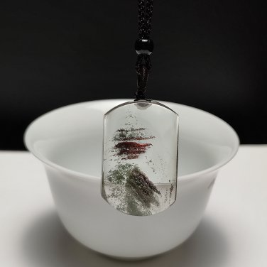Red Green Phantom Quartz Pendant Necklace Icy Transparent Multi-layer Landscape Painting Style