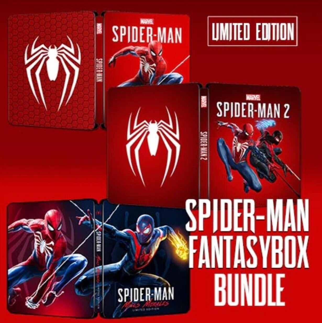 Spider-Man 1, 2 & Miles Morales Limited Bundle 3X Steelbook Case Custom Made