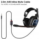 Inline Mute Audio Cable for Logitech ASTRO A10 & A40 Gaming Headset, 2m, 3.5mm