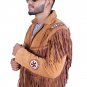Handmade Genuine Cowhide Brown Suede Fringe Leather Jacket Men - American Real Cowboy Western Coat