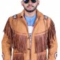 Handmade Genuine Cowhide Brown Suede Fringe Leather Jacket Men - American Real Cowboy Western Coat