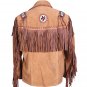 Handmade Genuine Cowhide Brown Suede Fringe Leather Jacket Men - American Real Cowboy Western Coat