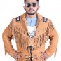 Handmade Vintage Style Brown Cowhide Suede Fringe Leather Jacket Men - American Cowboy Western Coat