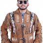 Vintage Style Handmade Cowhide Suede Fringe Leather Jacket Men - Brown American Cowboy Western Coat