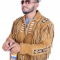 Vintage Style Handmade Brown Cowhide Suede Fringe Leather Jacket Men - American Cowboy Western Coat
