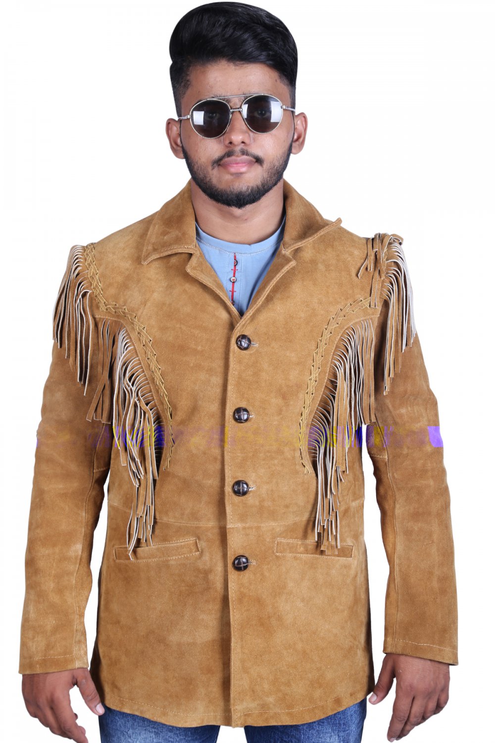 Cowhide Suede Fringe Leather Jacket Men - Handmade Vintage Style Brown American Cowboy Western Coat