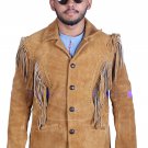 Cowhide Suede Fringe Leather Jacket Men - Handmade Vintage Style Brown American Cowboy Western Coat