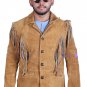 Cowhide Suede Fringe Leather Jacket Men - Handmade Vintage Style Brown American Cowboy Western Coat