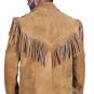 Cowhide Suede Fringe Leather Jacket Men - Handmade Vintage Style Brown American Cowboy Western Coat
