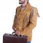 Cowhide Suede Fringe Leather Jacket Men - Handmade Vintage Style Brown American Cowboy Western Coat