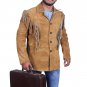 Cowhide Suede Fringe Leather Jacket Men - Handmade Vintage Style Brown American Cowboy Western Coat