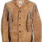 Cowhide Suede Fringe Leather Jacket Men - Handmade Vintage Style Brown American Cowboy Western Coat