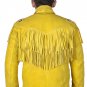 Vintage Style Yellow Cowhide Suede Fringe Leather Jacket Men - Handmade American Cowboy Western Coat