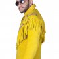 Vintage Style Yellow Cowhide Suede Fringe Leather Jacket Men - Handmade American Cowboy Western Coat