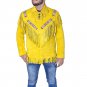 Vintage Style Yellow Cowhide Suede Fringe Leather Jacket Men - Handmade American Cowboy Western Coat