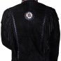Vintage Style Black Cowhide Suede Fringe Leather Jacket Men - Handmade American Cowboy Western Coat