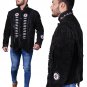 Vintage Style Black Cowhide Suede Fringe Leather Jacket Men - Handmade American Cowboy Western Coat
