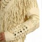 Real Sheepskin Fringe Leather Jacket Women - Native American Beaded Black Western Coat for Ladies