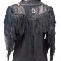Real Cow Skin Fringe Leather Jacket Women - Native American Beaded Black Western Coat for Men