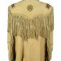 Real Cow Skin Fringe Leather Jacket Women - Native American Beaded Brown Western Coat for Men