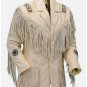 Real Cow Skin Fringe Leather Jacket Women - Native American Beaded Beige Western Coat for Men