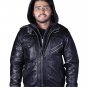 Real Sheepskin Black Leather Jacket Men - Windbreaker Motorcycle Jacket & Coat with Removable Hood