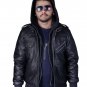 Real Sheepskin Black Leather Jacket Men - Windbreaker Motorcycle Jacket & Coat with Removable Hood