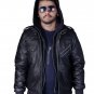 Real Sheepskin Black Leather Jacket Men - Windbreaker Motorcycle Jacket & Coat with Removable Hood
