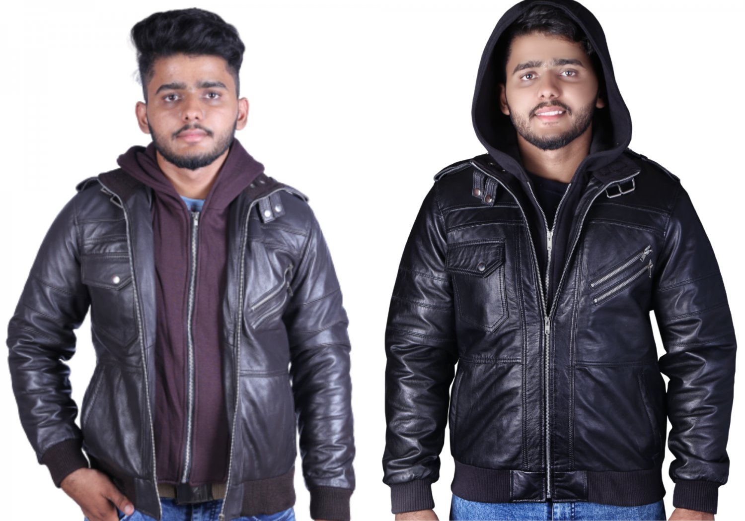Real Sheepskin Brown Leather Jacket Men - Windbreaker Motorcycle Jacket & Coat with Removable Hood