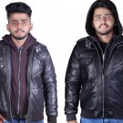 Real Sheepskin Brown Leather Jacket Men - Windbreaker Motorcycle Jacket & Coat with Removable Hood