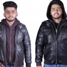 Real Sheepskin Brown Leather Jacket Men - Windbreaker Motorcycle Jacket & Coat with Removable Hood