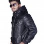 Real Sheepskin Black Leather Jacket Men - Windbreaker Motorcycle Jacket & Coat with Removable Hood