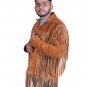 Cowhide Suede Fringe Leather Jacket Men - Handmade Vintage Style Brown & Black American Western Coat