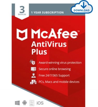 McAfee AntiVirus Plus 3 Devices/ PC/ Users 1 Year Global Instant delivery Download