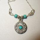 Turquoise and Handmade Fine Silver Pendant on Sterling Chain