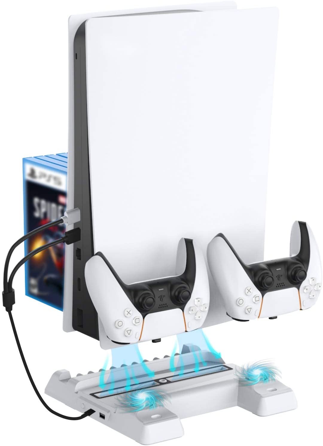 PS5 Accessories Stand w/Cooling Station/Controllers Charger/Extra USB Ports +