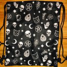Gothic Skull Cat Moon Drawstring Cinch Sack Backpack Waterproof Gym~FREE SHIP !