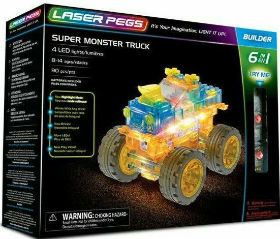 LASER PEGS 6-in-1 SUPER MONSTER TRUCK 4 LED Lights 90 Pieces ~ FREE SHIPPING ! ~