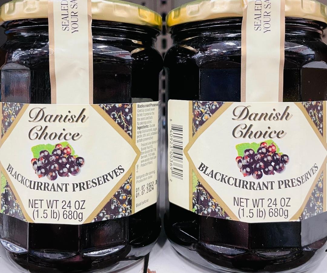 2 Jars Danish Choice All Natural Blackcurrant Preserves 24oz * FREE SHIPPING ! *