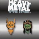 Incendium Heavy Metal: Pilot Zombie & Horned Demon Metal Lapel Pins~ FREE SHIP !