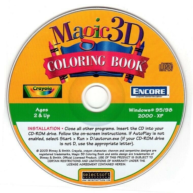 Crayola Magic 3D Coloring Book (Ages 2+) (PCCD, 2003) Windows NEW CD