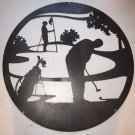 Golf Scene Steel Wall Art 24" Diameter PGA LPGA Golfer Metal Man Cave Decor