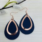Navy and Rose Gold Teardrop Leather Earrings