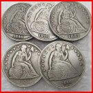 RARE United States Full Set 1846-1860 5pcs Seated Liberty Silver Color Coins. Explore Now!