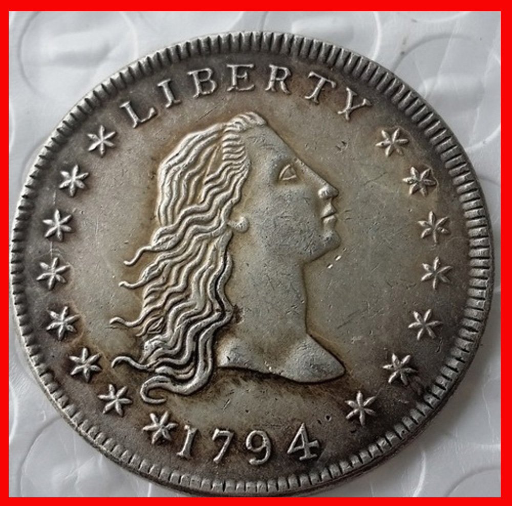 Rare Antique Usa 1794 Flowing Hair Liberty Silver Color Dollar Coin