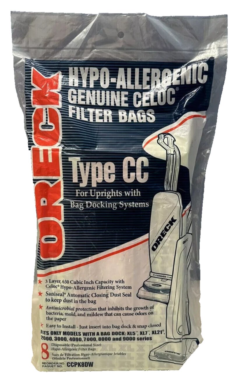 Oreck CCPK8DW Type CC Celoc Upright Vacuum Bags - 8 in Pack