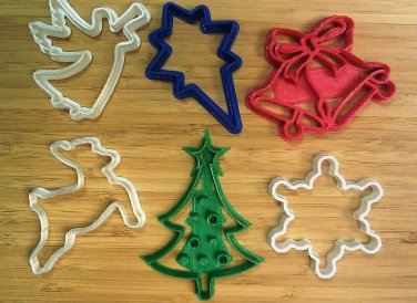 Christmas Cookie Cutters A - Angel, Star, Bells, Reindeer, Xmas Tree, Snowflake