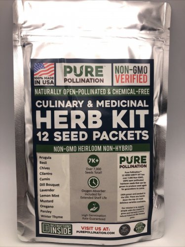 12 pure pollination non-gmo heirloom culinary & medicinal herb kit seed packets