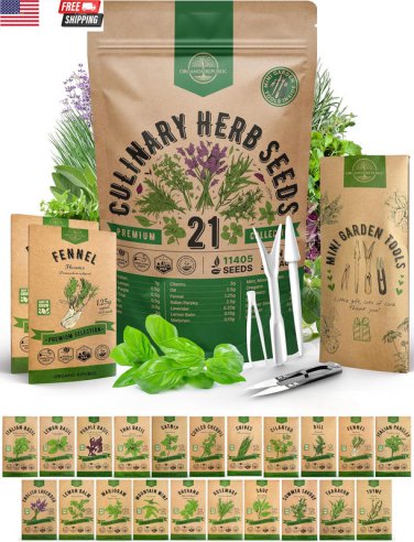 21 seeds culinary herb variety pack - heirloom, non-gmo, for planting