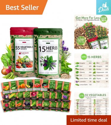 seeds 70 non-gmo heirloom bundle - vegetable and herb varieties 32,000